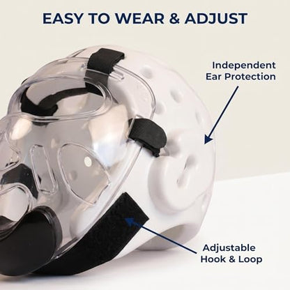 Taekwondo Headgear Karate Headgear with Removable mask for Sparring Partner Muay Thai Taekwondo Karate MMA Training Youth Adults - color: white, size: Small
