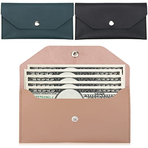PU Leather Cash Envelope Bag - 3 Reusable Budget Envelopes for Spring Festival, Wedding, Birthday, Graduation & Holidays (Black, Pink, Dark Blue) - color: Black, Pink, Dark Blue