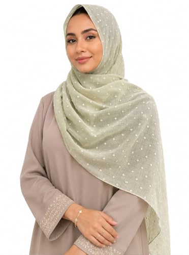 Chiffon Dotted Hijab Scarf for Women, Lightweight Textured Head Wrap Shawl,Soft Muslim Headscarf for Spring Fall - color: Mcmqxf2531-8#lightgreen