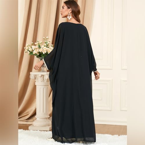 Embroidered Abaya Kaftans for Women Modern Elegant Dubai Moroccan Dubai Kaftan Dresses Abaya for Women Muslim Dress - color: Black