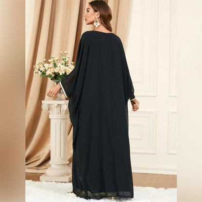 Embroidered Abaya Kaftans for Women Modern Elegant Dubai Moroccan Dubai Kaftan Dresses Abaya for Women Muslim Dress - color: Black