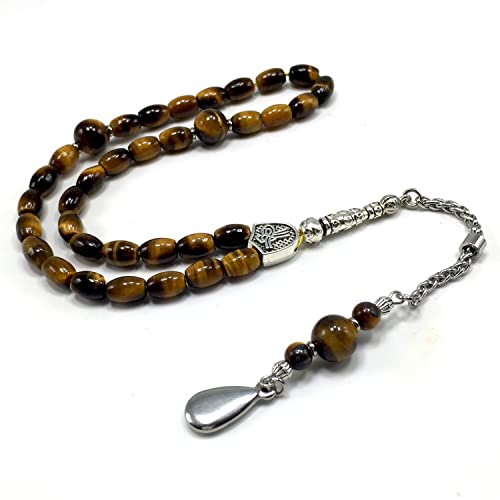 Design -Tiger Eye Stone 시리즈 걱정 비즈 - 기도 비즈 (8mm-33 비즈) Tesbih-Tasbih-Tasbeeh-Misbaha-Masbaha-Subha-Sebha-Sibha-Rosary (-타원형 컷 드롭 모델 6x9mm) - color: -타원형 컷 드롭 모델 6x9mm-