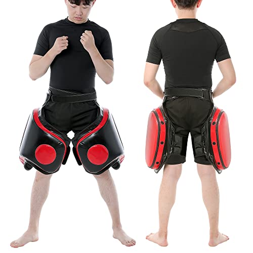 Kickboxing Thigh Pads - Muay Thai Thigh Pads High Density Foam Leg Guards with PU Leather - Adjustable Training Gear for Martial Arts Coach Trainer and Adult Sparring Body Protector