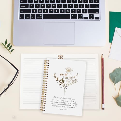 BearCake Peace I Leave with You Floral Christian Notebook Journal, Christian Gifts for Women, Bible Notebooks for Note Taking, Bible Journaling Notebook, Hardcover Spiral Notebook 5.5x8.3 - color: white-Bible-14:27