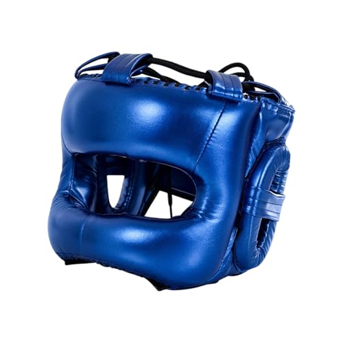 Adjustable Boxing Headgear with Full Coverages Protections Easy Liners Kickboxing Helmet for Athletes Present Muay Thai Helmet - color: Blue