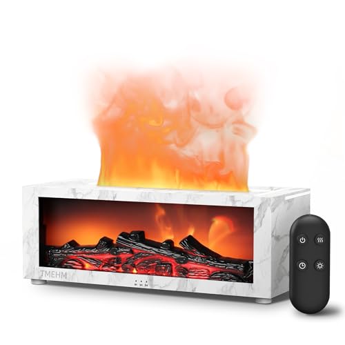 TMEHM Fireplace Flame Essential Oil Diffuser Humidifier, Aromatherapy - color: White Marble