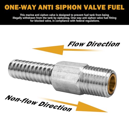 Marine Anti Siphon Valve Replacement for Boat Fuel Tank Pickup Tube with 1/4" NPT, 3/8" Hose for Marine Fuel Tank Valve, Aluminum, 2 Pack.