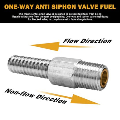 Marine Anti Siphon Valve Replacement for Boat Fuel Tank Pickup Tube with 1/4" NPT, 3/8" Hose for Marine Fuel Tank Valve, Aluminum, 2 Pack.