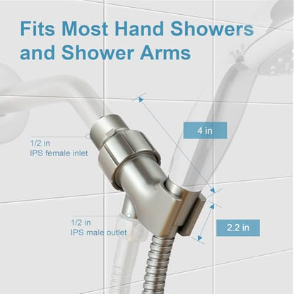 OFFO Shower Head Holder with Solid Metal Ball for Handheld Shower Head, Brushed Nickel Adjustable Shower Arm Mount for Connecting Shower Arm and Shower Hose, 1/2 in IPS Female Inlet and Male Outlet - style: Brushed Nickel