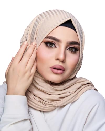 Instant Hijab 여성용 | 헤드 랩 100% 면 리브 헤드스카프 | 금속 핀이 있는 착용하기 쉬운 히잡 - color: 오프 화이트