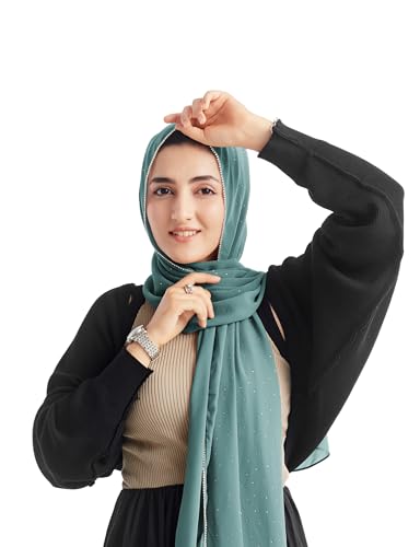 Hijab for Women Premium Chiffon Hijab Rhinestone Hijab Scraf for Women Muslim - color: Sage