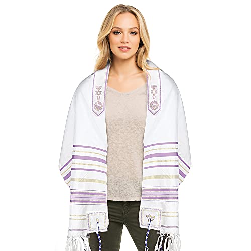 HalleluYAH Messianic Tallit Prayer Shawl 72"x 22" with Bag For Men & Women - color: Light Purple