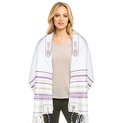 HalleluYAH Messianic Tallit Prayer Shawl 72"x 22" with Bag For Men & Women - color: Light Purple