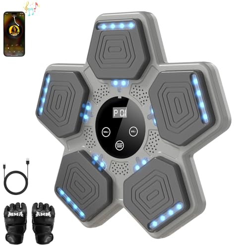 LOLBOX 2026 Music Boxing Machine for Adults and Kids, Smart Bluetooth Boxing Training Equipment with Gloves Wall Mounted, Workout Punching Machine for Home,Office and Gym - color: Ashy