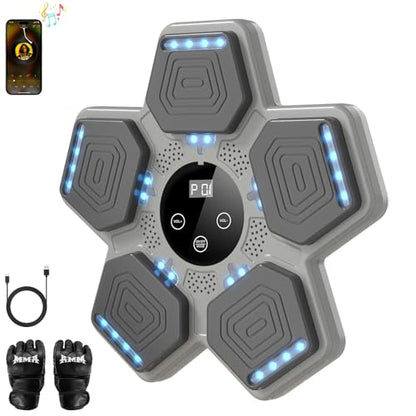 LOLBOX 2026 Music Boxing Machine for Adults and Kids, Smart Bluetooth Boxing Training Equipment with Gloves Wall Mounted, Workout Punching Machine for Home,Office and Gym - color: Ashy