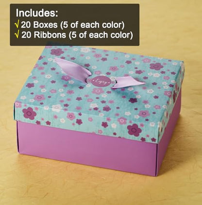 Floral Gift Boxes with Lids & Ribbons (20 Pack) 8" x 6.3" x 3.5" Decorative Printed Treat Boxes for Gift Giving, Soaps, Chocolate, Small Presents, Christmas, Birthdays, Bridesmaid, Diwali, Bulk, Empty