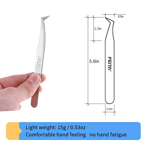 Volume Eyelash Extension Tweezer - FEITA Professional Angled Curved Pointed L-Shaped Precision Tweezers for 3D 4D 6D Lashes Extension - Silver - color: Silver L-shaped 1pc