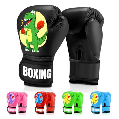 Kids Boxing Gloves for Boys & Girls, Youth Boxing Training Gloves for Kids Age 3 to 9 Years, 4OZ Training Sparring Gloves for Punching Bag Kickboxing Muay Thai MMA - color: Black