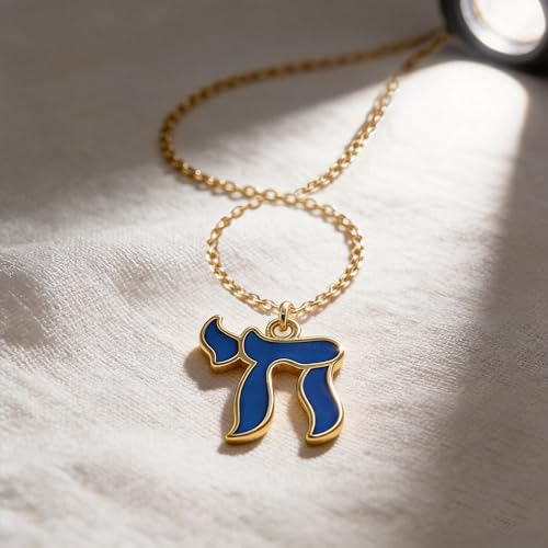 Hebrew Chai Necklace Chai Symbol Jewish Pendant for Men Women Stainless Steel Arabic Amulet Religion Jewelry - color: Blue-G