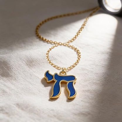 Hebrew Chai Necklace Chai Symbol Jewish Pendant for Men Women Stainless Steel Arabic Amulet Religion Jewelry - color: Blue-G