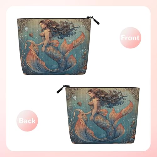 Mermaid Ocean Fantasy Fake Hemp Makeup Bag Travel Bags Toiletry Pouch With Zipper 9.45 X 6.7 In - color: Mermaid Ocean Fantasy