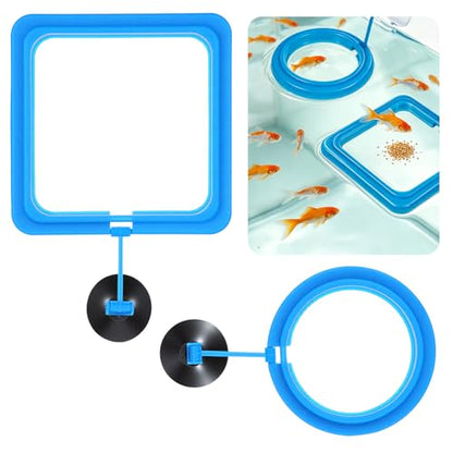 2PCS Fish Feeding Ring, EVA Aquarium Floating Plant Corral with Strong Suction Cup, 2 Sizes Fish Tank Accessories for Mini Betta Tank, Floating Plants Holder|Feeder|Corral(Round + Square)