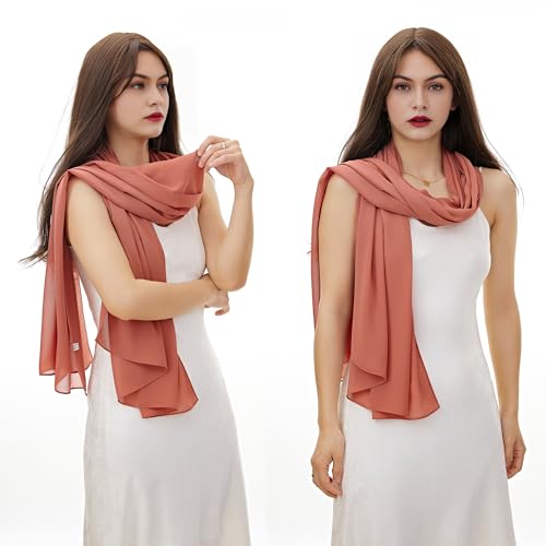YOUR SMILE for Women Lightweight Breathable Solid Color Soft Chiffon Long Fashion Scarves Sun-proof Shawls Wrap - color: Rust Red