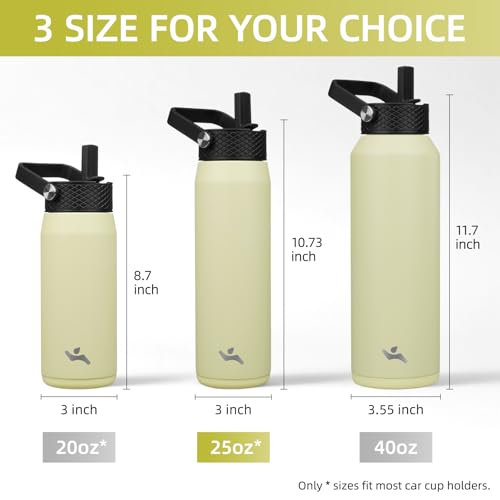 Konokyo 25oz Insulated Stainless Steel Water Bottle with 3 Lids, Leakproof BPA-Free Bottle with Straw Lid, Sip Lid and Flex Cap for Gym, Travel, School, Office, Macaron Green - color: Macaron Green, size: 25 Ounces