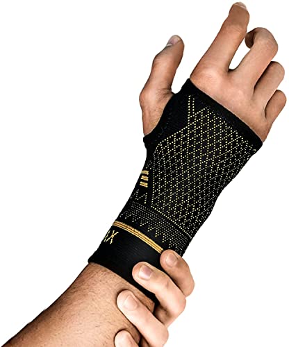 Copper Wrist Compression Sleeve 1 Pair, Comfortable Hand Brace Support for Arthritis, Tendonitis, Sprains, Workout, Carpal Tunnel - Left & Right - Women and Men - color: Black, size: S