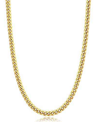 Jewlpire Silver/Black/Gold Chain for Men, Cuban Link Chain Necklace for Men Women, 4mm/6mm Mens Necklace 18K Gold Plated/316L Stainless Steel Mens Chains Necklaces 18/20/22/24/26 Inch - color: 4mm-18k gold plated, size: 20 Inches