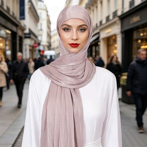 Premium Hijab Head Scarf for Women Lightweight Shimmer Hijab Head Wrap Scarves Crepe Satin Scarf Shawl Wrap - color: Dusty Purple