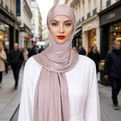 Premium Hijab Head Scarf for Women Lightweight Shimmer Hijab Head Wrap Scarves Crepe Satin Scarf Shawl Wrap - color: Dusty Purple