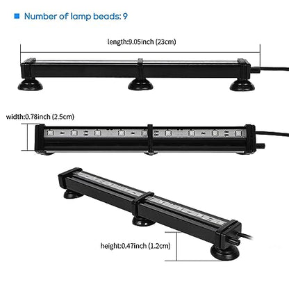9.05 inch Submersible Aquarium Light, Fish Tank Light with Air Bubble Hole, RGB Color Changing Brightness Adjustable IP68 Waterproof Remote Control LED Light for Aquarium Fish Tank - size: 9.05 inch Air Bubble Hole