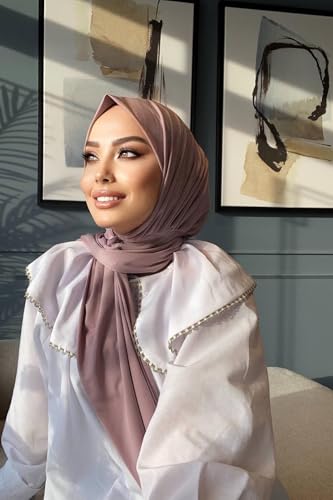Instant Hijab Scarf for Women – Soft, No-Iron, No-Pins, Ready-to-Wear Hijab – Stretchy & Lightweight Polyester Fabric - color: C4 Lilac