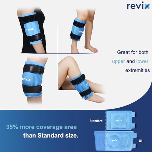 REVIX 19" Extra Large Knee Ice Pack Wrap Around Entire Knee, Reusable Gel Cold Pack for Discomfort and Post-Workout Fatigue, Cold Compress, Enhance Comfort and Recovery - size: XL, style: Blue-XL