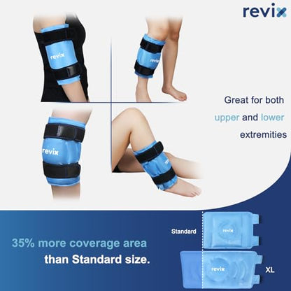 REVIX 19" Extra Large Knee Ice Pack Wrap Around Entire Knee, Reusable Gel Cold Pack for Discomfort and Post-Workout Fatigue, Cold Compress, Enhance Comfort and Recovery - size: XL, style: Blue-XL