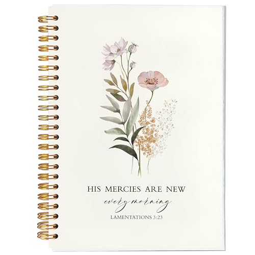 BearCake Bible Christian Journals Floral Notebooks for Women Note Taking,Prayer Journal for Women, His Mercies are New Every Morning,Bible Study Journal for Women 5.5x8.3 - color: white-Bible-new morning