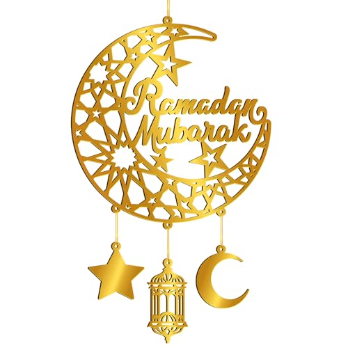 Ramadan Decoration for Home Acrylic Ramadan Door Wreath Ramadan Mubarak Islamic Wall Decor Hollow Moon and Star Front Door Wall Signs, Muslim Sign Eid Mubarak Kareem Ornaments Hanging for Home Party - color: Ramadan