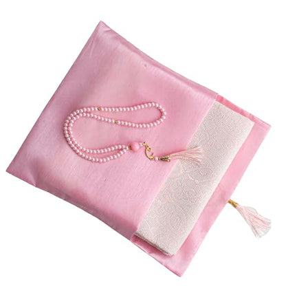 Modefa Islamic Prayer Mat Muslim Gifts - Thin Travel Muslim Prayer Rug in Taffeta Gift Bag with Tasbih Beads Prayer Matt Islam - Chenille Turkish Praying Carpet - Ramadan Gifts (Pink) - color: Pink