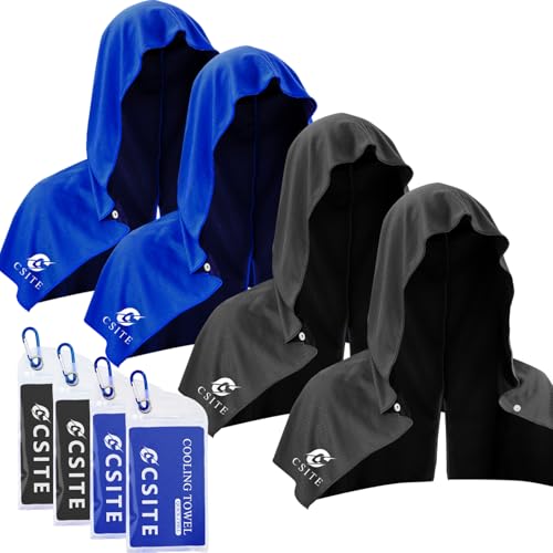 CSITE 4 Pack Cooling Hoodie Towels for Neck and Face, UPF 50 Sun Protection & Instant Cooling, Ice Towels for Hot Weather, Soft Breathable Towel for Sport, Work Out, Gym, Camping & More Activities - color: Black*2/Royalblue*2