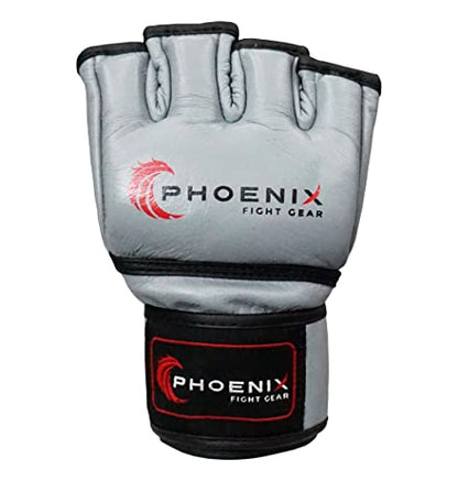 Flight MMA Fight Gloves, Leather Sparring Gloves for MMA & Grappling, Adjustable Wrist Band, Open Palms - color: Grey, size: X-Large