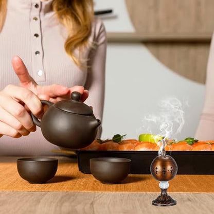 Zonon 1 Set Incense Burner with Tong, Frankincense Charcoal Incense Stand Holder, Ideal for Yoga, Spa, Aromatherapy, Home and Christian Church Censer (Red Copper,Retro) - color: Red Copper, size: Retro