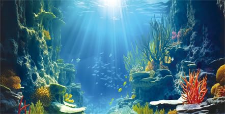 24X12IN Blue Sea Floor Aquarium Background, Natural Underwater World 3D Effect Fish Tank Decorations Background, Art Terrarium Background with 8 EVA Double-Sided Tape - color: Coral, size: 24X12in/60X30cm