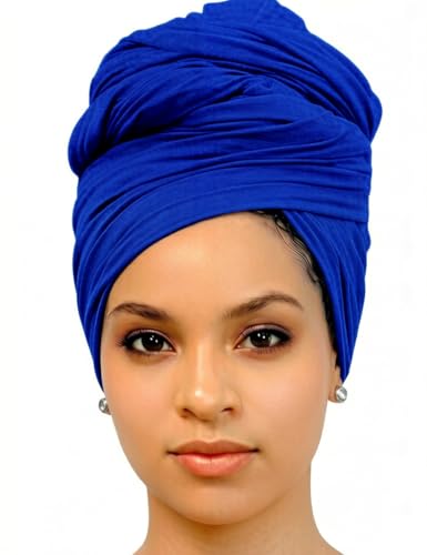 Harewom Head Wraps for Black Women Stretch Head Scarf Long African Hair Wraps Turban Headwraps Jersey Headbands - color: 1pcs -Royal Blue
