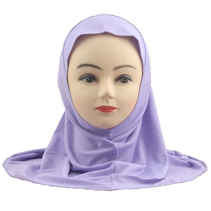 Girls Hijab Muslim Scarf for Kids – Ready to Wear, Solid Color, Soft & Breathable Daily Headwear for Ages 6-11 - color: Lavander