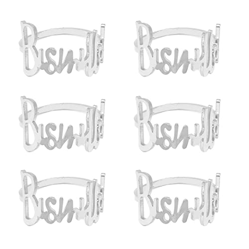 Napkin Rings- 6 Pcs Bismillah Letter Metal Napkin Ring Set Alphabet Napkin Buckles Holder Table Decor for Wedding, Party, Ramadan, Banquet (Silver) - style: Silver