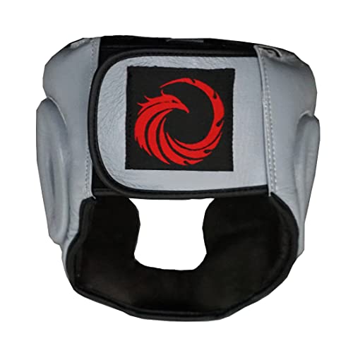 Flight Headgear w/Cheek and Chin Support, Leather Sparring Headgear, Boxing, MMA, Muay Thai Kickboxing, Mixed Martial Arts, UFC - color: Grey, size: Small