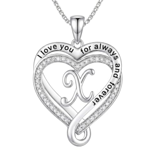 Heart Initial Necklace for Women Double Heart Letters Necklaces - color: X