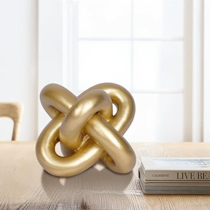 Gold Knot Statue Decor Modern Geometric Round Sculpture Table Sculptures and Figurines Round Decorative Ornaments Knick Knacks Home Decor for Shelves Coffee Table Bookshelf Decoration Gifts - style: gold knot