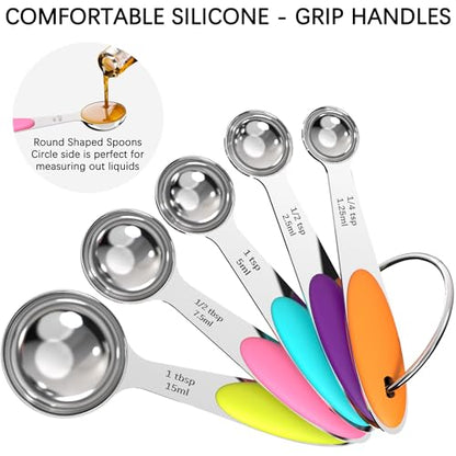 Nesting Measuring Cups and Spoons Set, Stainless Steel with Soft Silicone Handle – Heavy Duty & Dishwasher Safe for Measuring Dry/Liquid Ingredients, Ideal for Cooking & Baking (12)